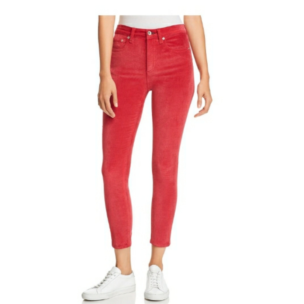 Rag & bone high rise red velvet skinny Jean's 24 N